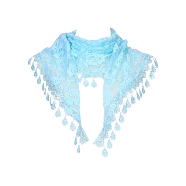 INSPIRA CHIC Encaje Rosa Floral Mantilla Bufandas, Chal de Malla con Borlas Triangular, Cobertura de Cabeza para Capilla Velos Nupciales de Misa 55.1x18.9" Azul Menta