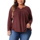 thumbnail image 1 of Agnes Orinda Tops de Mujer de Talla Grande Blusas de Mujer con Manga Larga Cuello en V con Pliegues Frontales Talla 4X Burdeos, 1 of 6