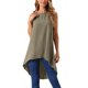 thumbnail image 1 of INSPIRE CHIC Blusa sin mangas para mujer con cuello redondo, dobladillo asimétrico, ajuste holgado, túnica casual de alto bajo, verde oliva oscuro L, 1 of 5