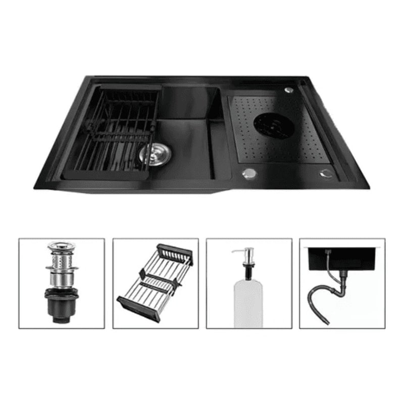 Genérico - Lavaplatos 80x50cm Acero 304 Con Lavavasos Empotrable Moderno Negro