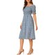 thumbnail image 4 of INSPIRE CHIC Vestido de Mujer con Nido de Abeja Floral Cuello Cuadrado Mangas Cortas Abullonadas Vestidos Midi de Primavera Verano Azul Polvoriento L, 4 of 6