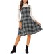 thumbnail image 1 of INSPIRE CHIC Vestido de Tirantes para Mujer Retro Cuadros Cuello Cuadrado Línea A Midi Vestido General L Negro, 1 of 6