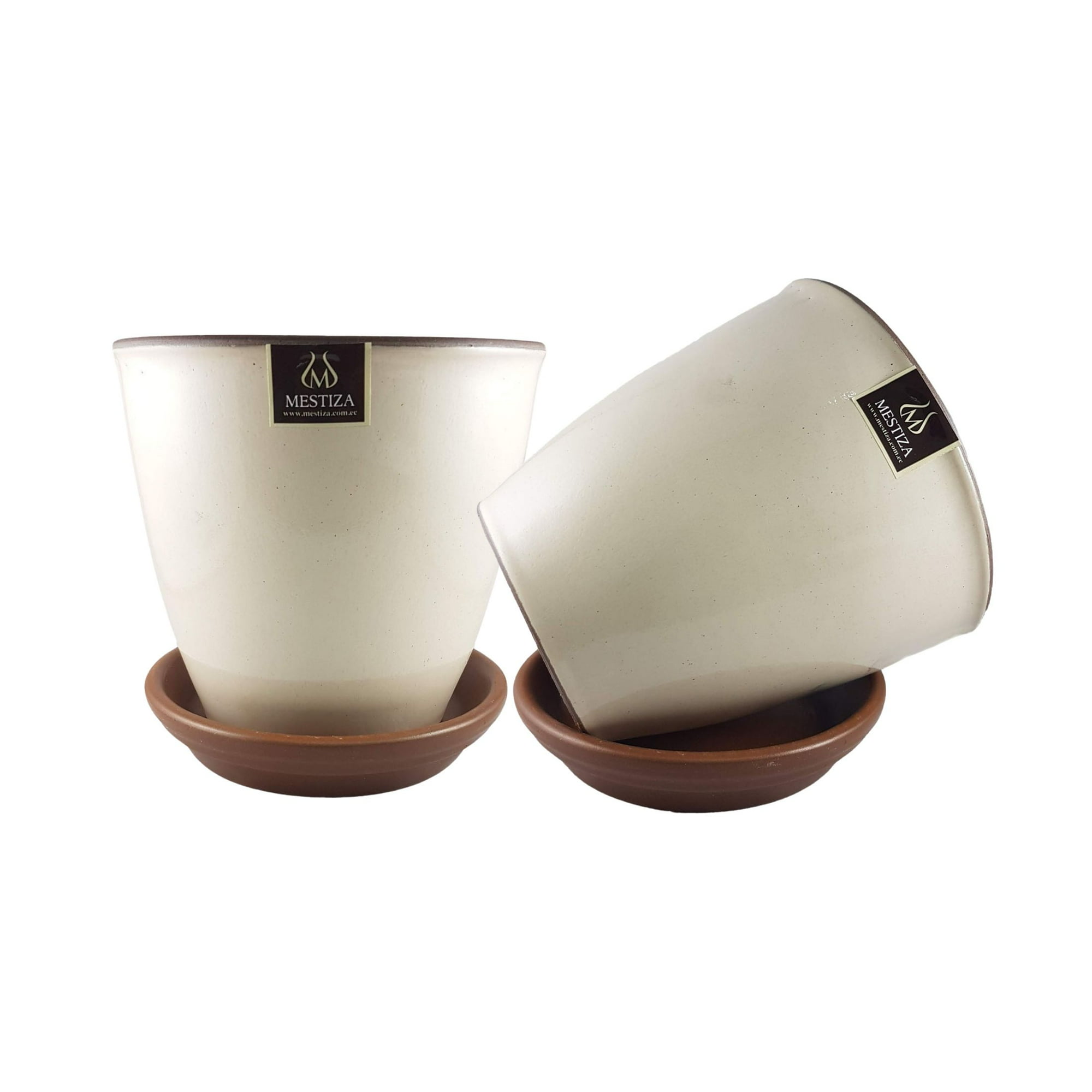 Pottery - Set De 2 Maceta Zafiro 17cm Crema Y Sus Platos