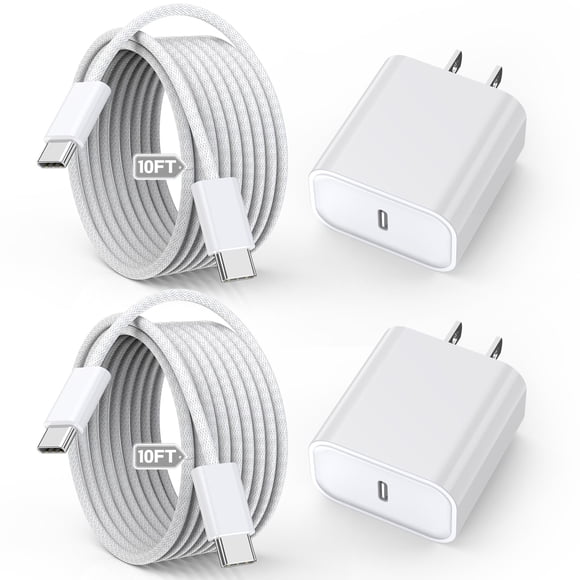Cargador USB‑C Vagavo 20W (2 unidades) + Cable Trenzado de 3 m