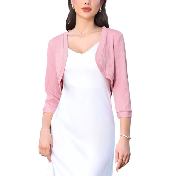 INSPIRA CHIC 3/4 mangas encogimientos para mujeres recortadas bolero encogimiento de hombros abierto frente cárdigan suéteres fiesta clubwear M rosa