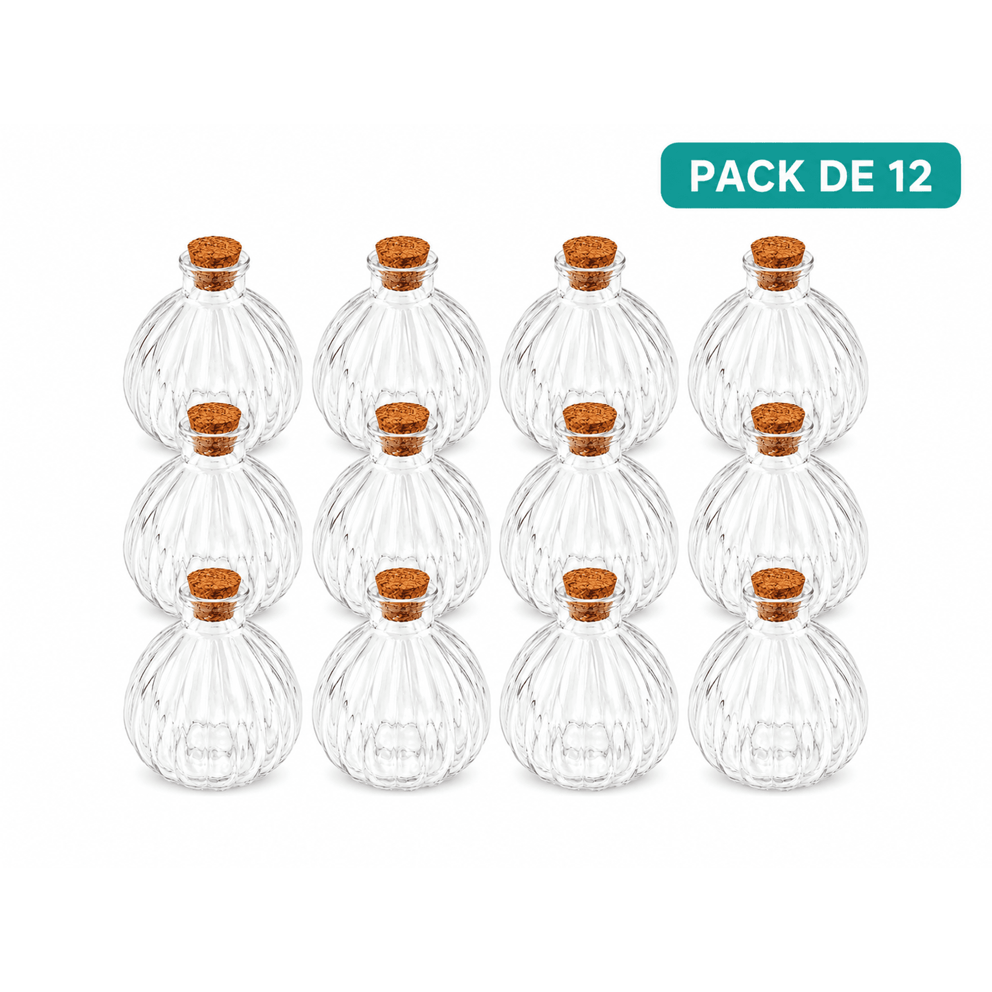 Baima - Pack 12 Botellas Vidrio Decorativas 200ml Con Corcho Diseño Calabaza