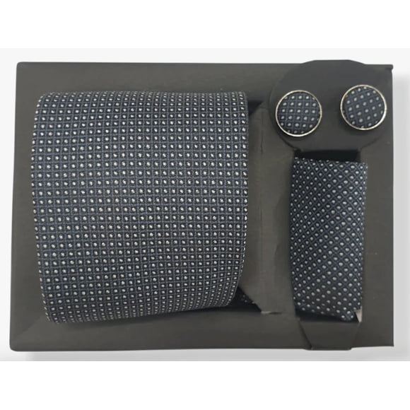 Set Corbata, Pañuelo Y Colleras Gris
