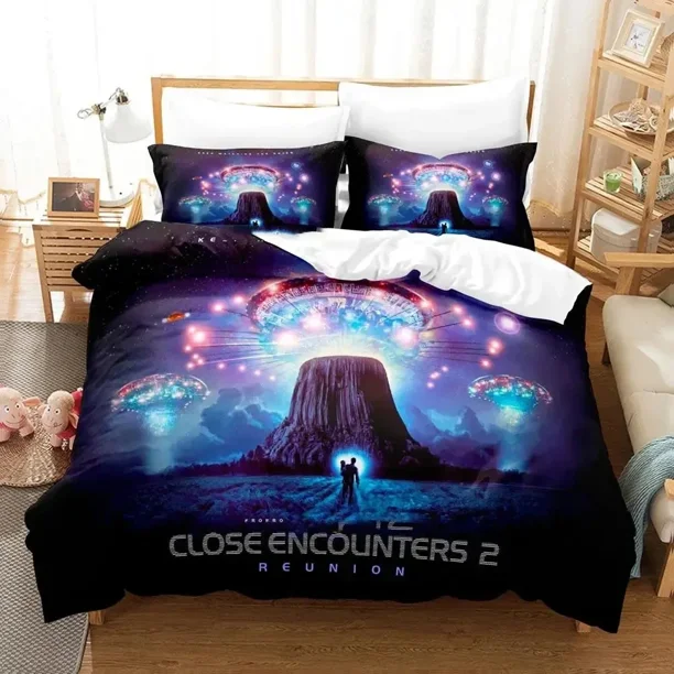 v2914 Bed Sheets Close Encounters of the Third Kind Bedding Set Duvet Cover Bed Set Quilt Cover Pillowcase Comforter king Queen Size Boys Adult 3-Piece Bedding Set (1 Duvet Cover + 2 Pillow Shams) Bed