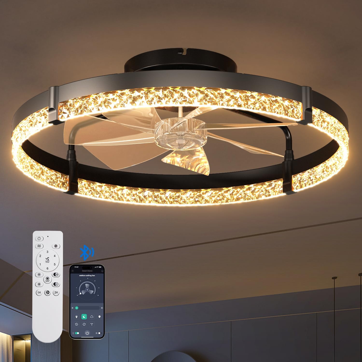 Ventilador De Techo Addlon De 24" Con Luz Led Y Control Remoto Regulable