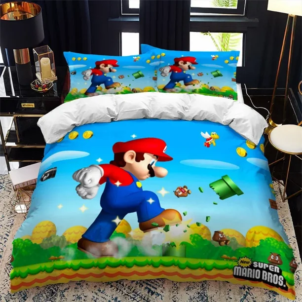 Mario 3D Digital Printing Three-piece Animation Three-piece Set Warm Comfortable Good Night's Sleep Bed Sheets