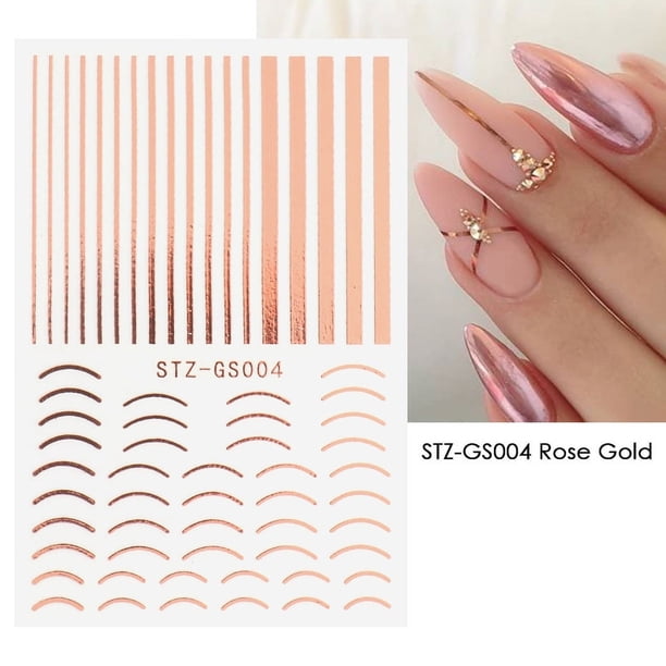 3D Simple Lines Nail Stickers Rose Gold Metal Stripe Letters Decals Curve Gel Nails Art Sliders Polish Manicure Decor