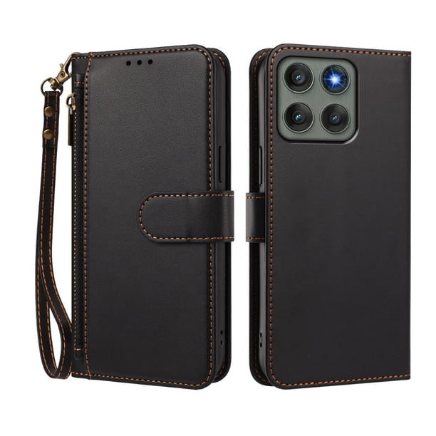 Funda Tipo Billetera para Motorola Moto Edge 60 pro con Soporte y Bolsillo con Cierre Negro