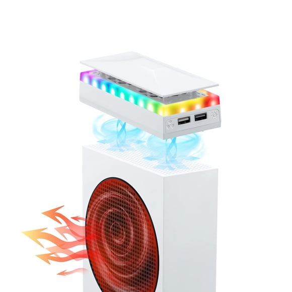 Ventilador RGB para Xbox Series S, sistema de refrigeración con velocidad ajustable en 3 niveles, tira de luz RGB de 7 modos, filtro de polvo, bajo ruido y 2 puertos USB