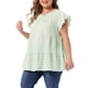thumbnail image 4 of Agnes Orinda Blusa de Mujer Talla Grande Estilo Años 50 Cuello Redondo Mangas Cortas Acampanadas Blusa de Verano Babydoll Talla 4X Verde, 4 of 6