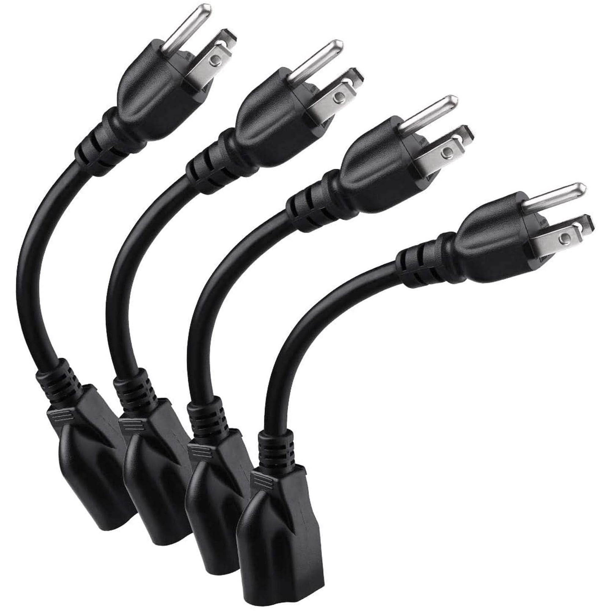 Cable De Extensión De Alimentación Miady 16awg 13a 20 Cm, Paquete De 4, Negro