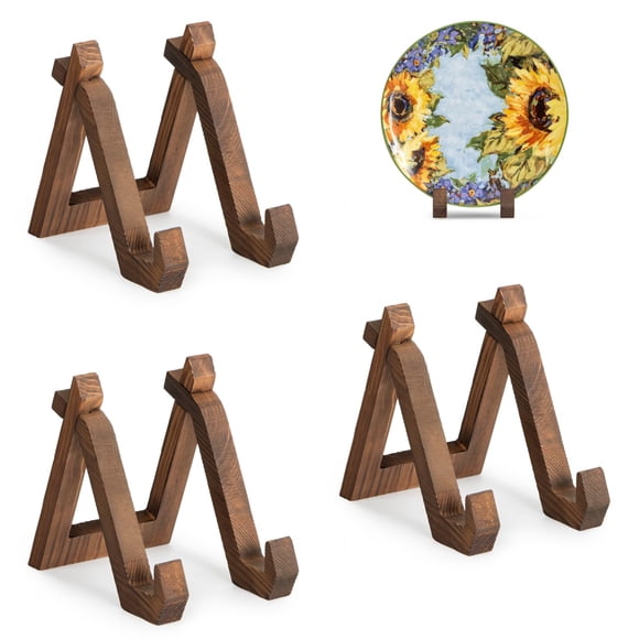 Expositor de platos ANBOXIT con forma de triángulo de madera de 15 cm, paquete de 3
