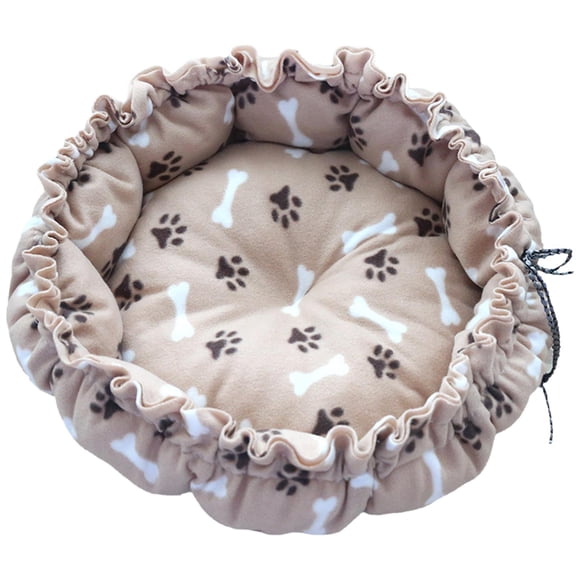 Fluffy Pet Dog Cat Bed Mat Suministros Cálidos Ajustables Cojín Estampado De Pata Marrón