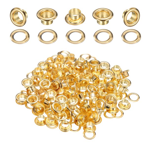 Uxcell 100Set Ojales Ojetes 6mm 1/4 Pulgada Kit de Ojetes de Latón con Arandelas para Tela Cortina Lonas Cinturón de Cuero Zapatos Bolsa DIY, Oro