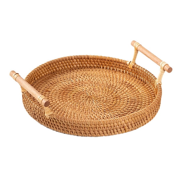 Bandeja para servir hecha a mano, accesorio para fotos, bandeja para servir, organizador de despensa, cesta de exhibición, cesta redonda multiusos para mesa de café, maquillaje y 24cm
