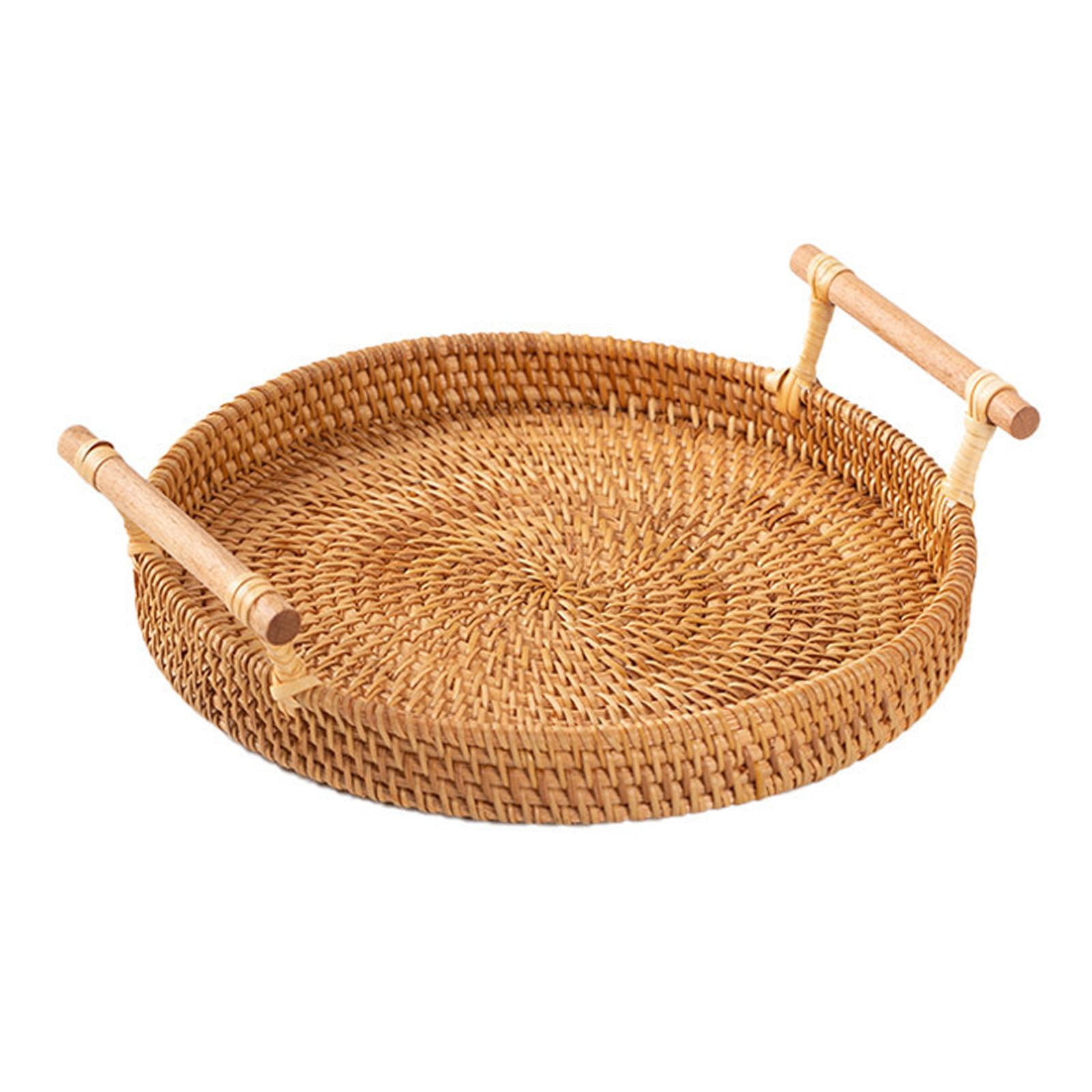 Magideal - Bandeja Para Servir Hecha A Mano, Accesorio Para Fotos, Bandeja Para Servir, Organizador De Despensa, Cesta De Exhibición, Cesta Redonda Multiusos Para Mesa De Café, Maquillaje Y 28cm