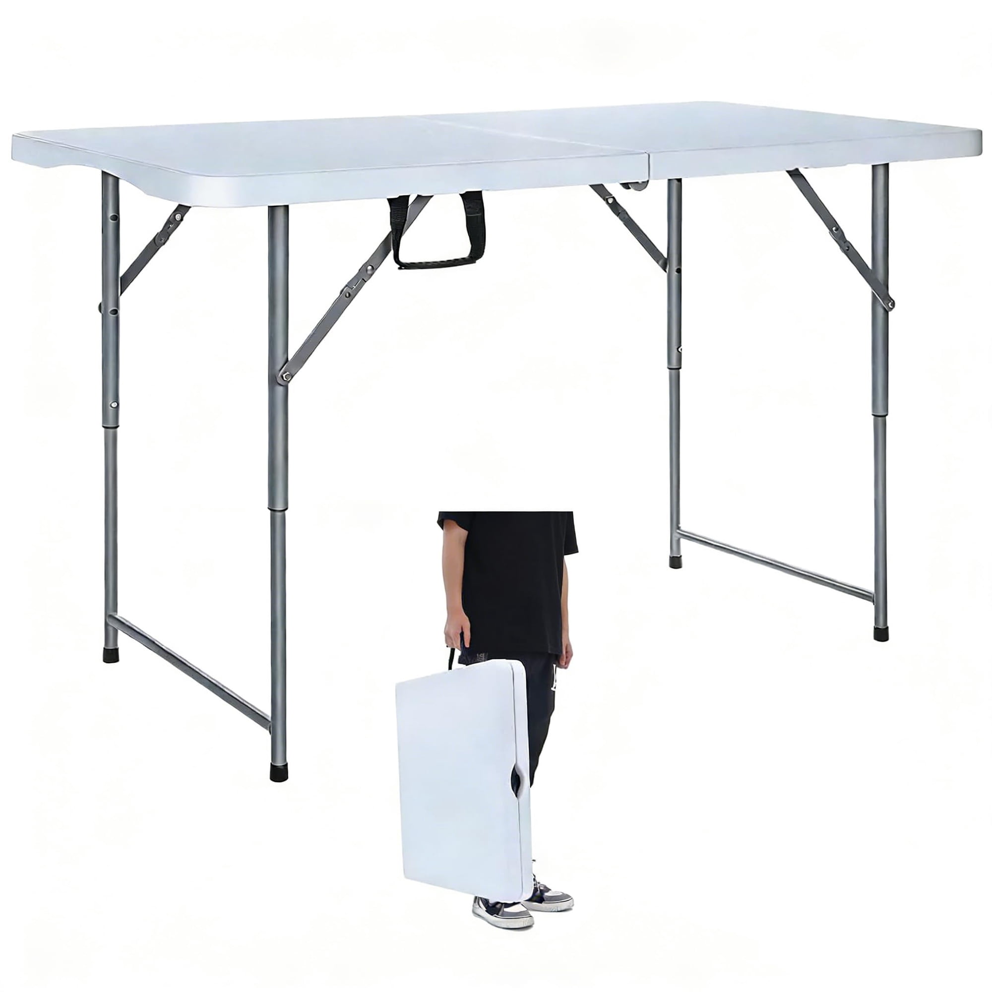 Mesa Plegable Lakhow De Plástico Resistente De 4 Pies, Color Blanco