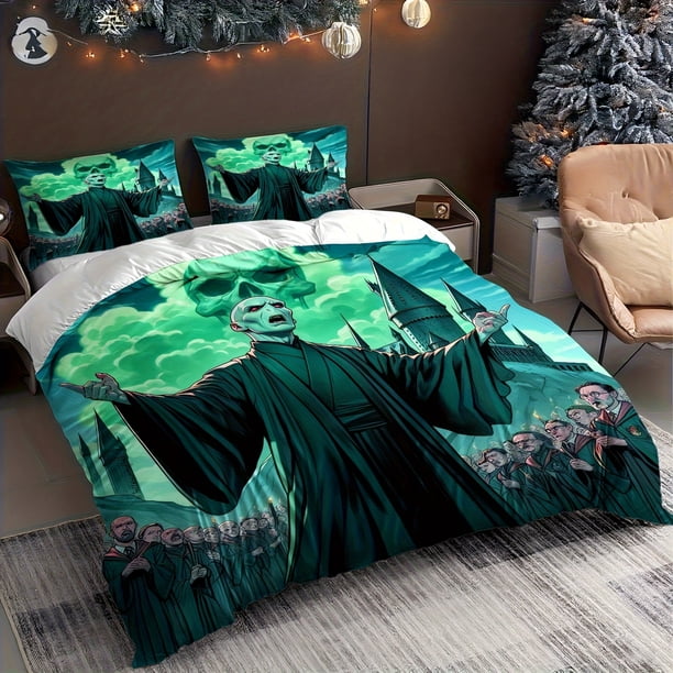 Voldemort and Death Eaters Gathering Under Hogwarts Skeleton Dark Magic Arrival Design Innovative Cartoon Duvet Cover for Single/Double Bed 1 Duvet Cover + 1/2