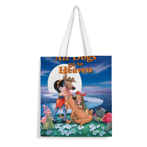 All Dogs Go to Heaven Bolso de tela con estampado de lienzo para mujer, bolsa de compras reutilizable y estética, con cremallera interior, regalo para mujer,40*45cm.