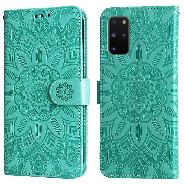 Funda tipo cartera FOXDOCK para Samsung Galaxy S20 Plus , diseño girasol en relieve, cuero PU, cierre magnético, soporte y tarjetero
