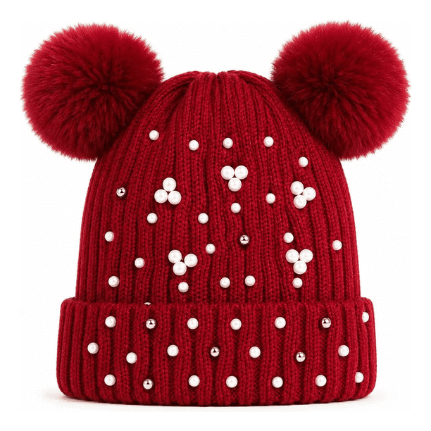 Gorro Dos Pompon Diseño Perlas Forrado Con Chiporro