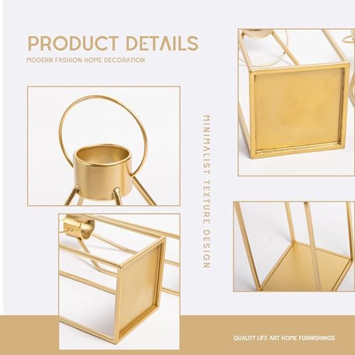 Farol Decorativo Hpc Decor Metal Dorado Temporizador 6h Set