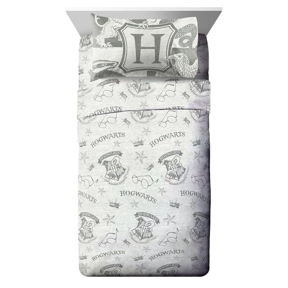 Juego de sábanas Jay Franco Harry Potter, tamaño completo, 4 piezas, gris