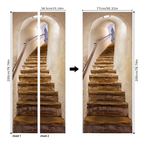 1pc Simulation Three-dimensional Stair Sticker, 30.31 * 78.74inch, 3D Simulation Door Sticker, Movable Wall Sticker For Bedroom Living Room, DIY Renovated Wallpaper
