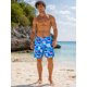 thumbnail image 2 of INSPIRE CHIC Pantalones Cortos de Natación Hawaianos para Hombre con Cintura Elástica y Cordón, Forro Impreso, Talla S, Azul, 2 of 5