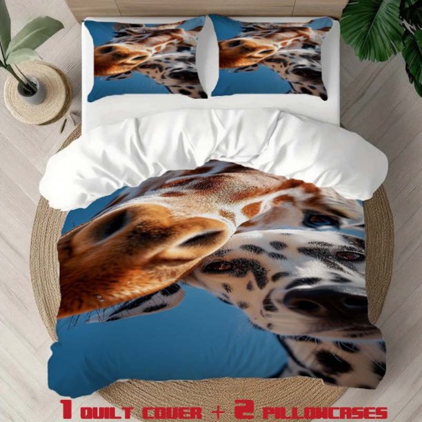 3pcs Giraffe and Dog Theme Printed Bedding Set | 1 Duvet Cover + 2 Pillowcases All Season