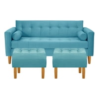 Bodevir - Sofa Retro 3C + 2 Pouf Felpa 04 Turquesa