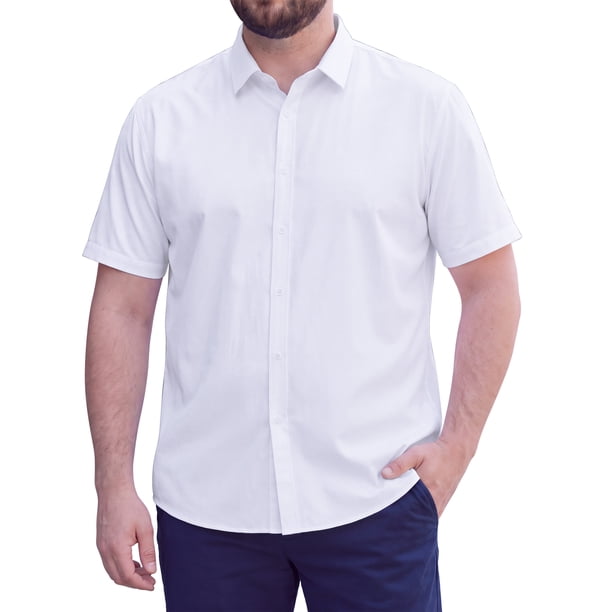 INSPIRE CHIC Camisa de Vestir para Hombre Grande y Alto de Manga Corta con Botones para Oficina y Negocios 3XL Blanco