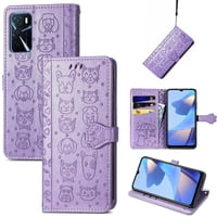 Funda Cartera Foxdock Para Oppo A16 , Flip Pu Con Relieve De Gatos Y Perros, Tarjetero Y Soporte