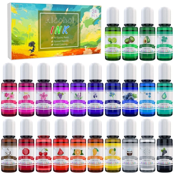 Set de tintas con alcohol DecorRom, 24 colores vibrantes, 240 ml, para arte en resina