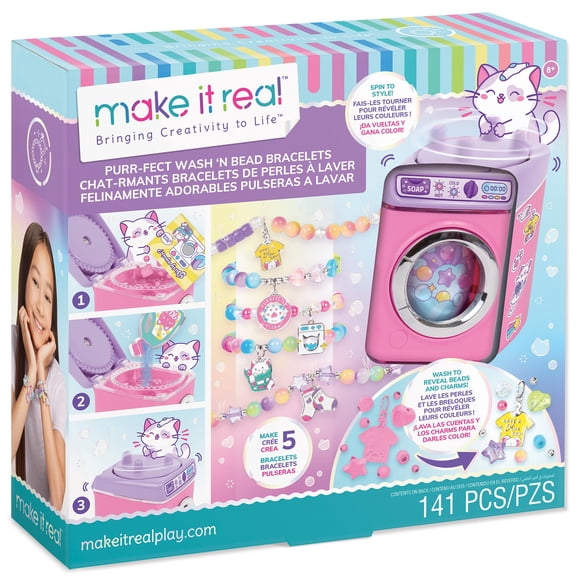 Kit de pulseras Wash N Bead Purr-FECT de Make It Real, 141 piezas