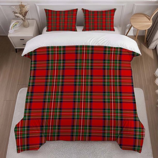 Scottish Plaid Themed Bedding Set Duvet Cover and Pillowcase Set Soft and Comfortable for All Seasons