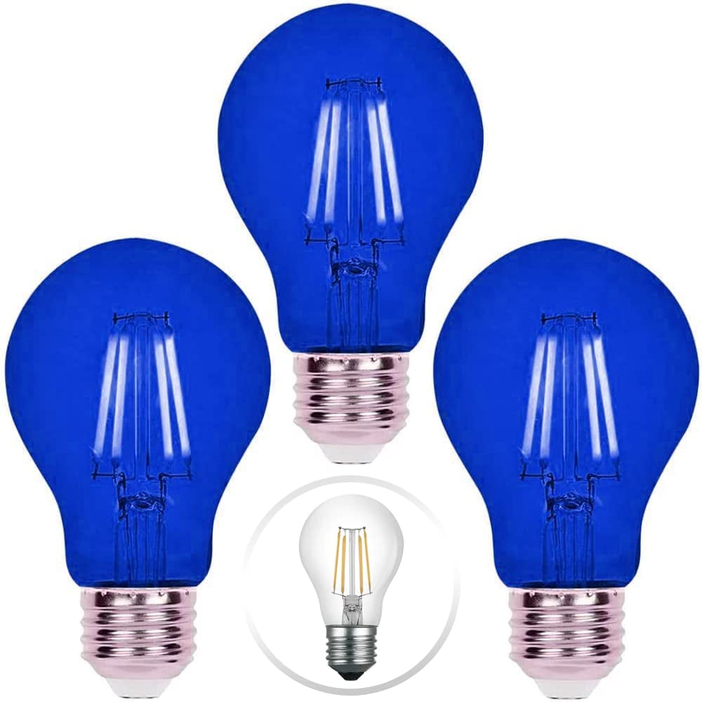 Bluex Bulbs - Bombillas Led Azules Bluex A19, 8 W, 850 Lm, E26, Paquete De 3