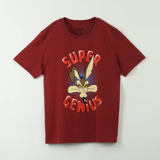 Polera Manga Corta Hombre Super Genius Burdeo Looney Tunes