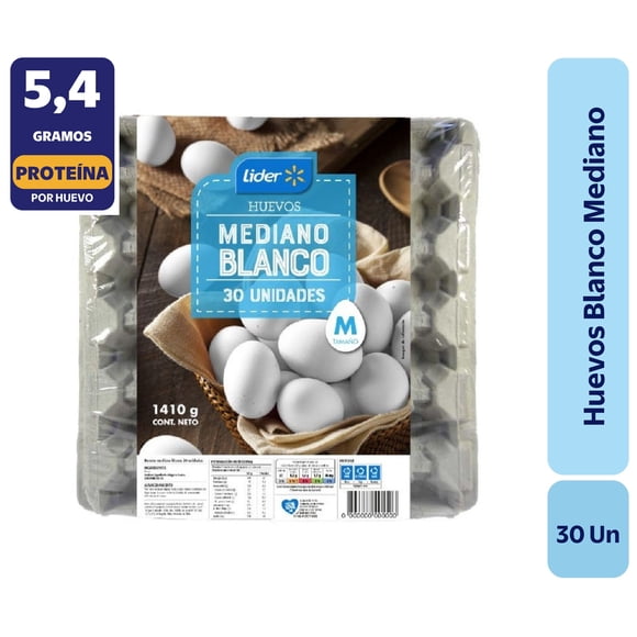 Huevos Tradicionales Mediano Blanco, 30 Un