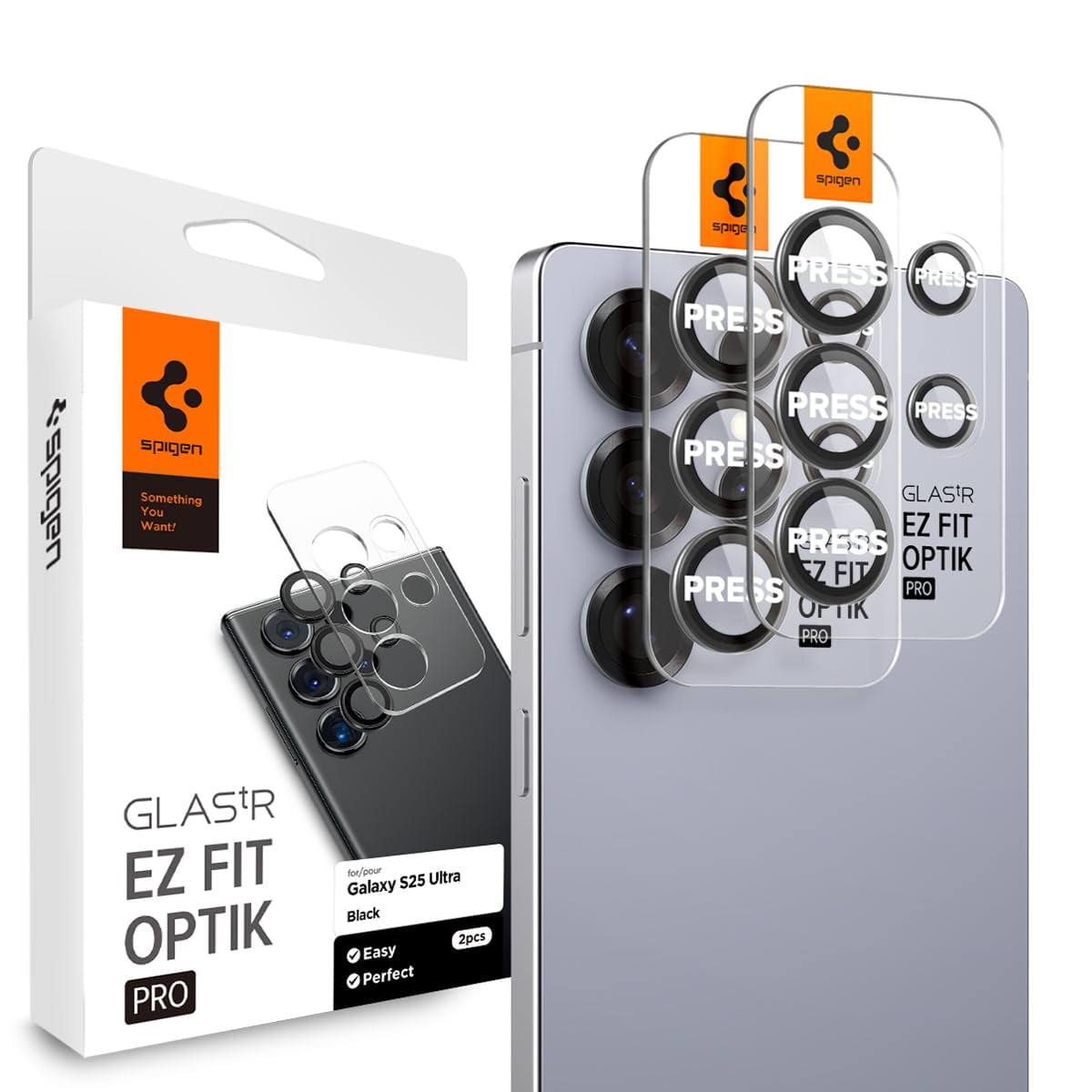 Protector De Pantalla Para Lente De Cámara Spigen Glastr Ez Fit Galaxy S25 Ultra Black, Paquete De 2