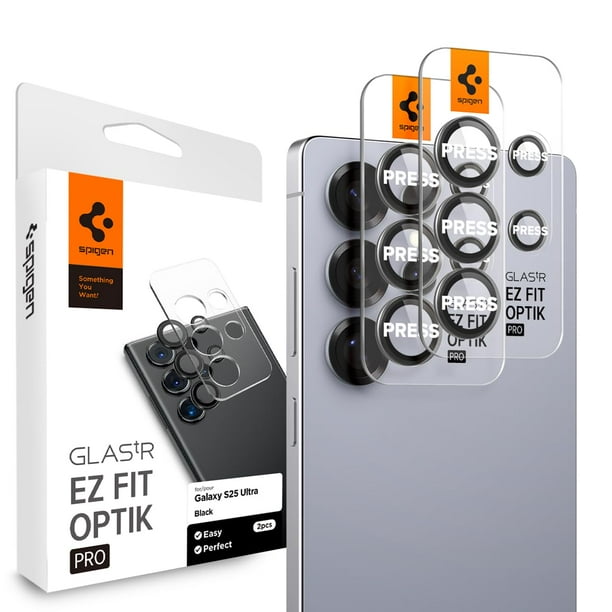 Protector de pantalla para lente de cámara Spigen Glastr EZ Fit Galaxy S25 Ultra Black, paquete de 2