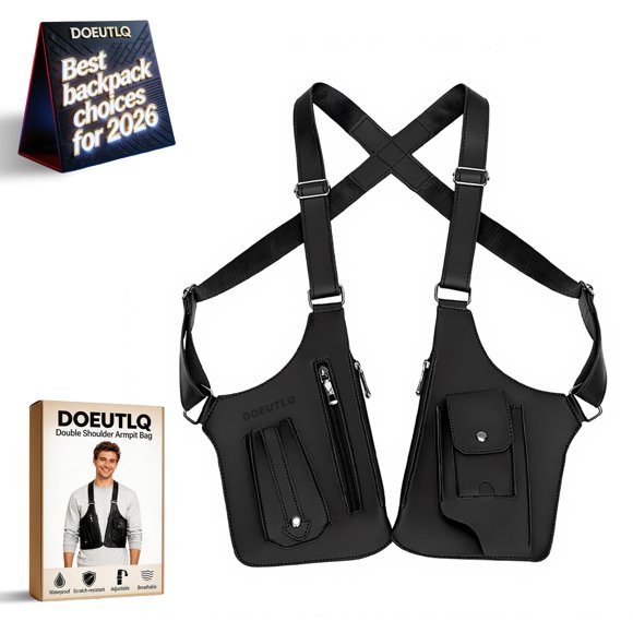 Bolso doble de hombro de cuero DOEUTLQ ajustable negro