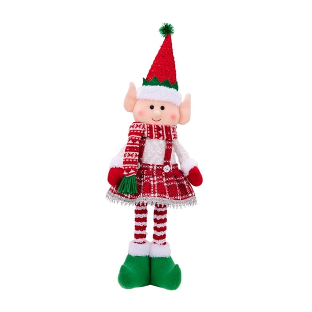 Decoración de muñecas navideñas, adorno navideño, figura navideña coleccionable elástica con patas largas para escritorio, estante de decoración del h Femenino