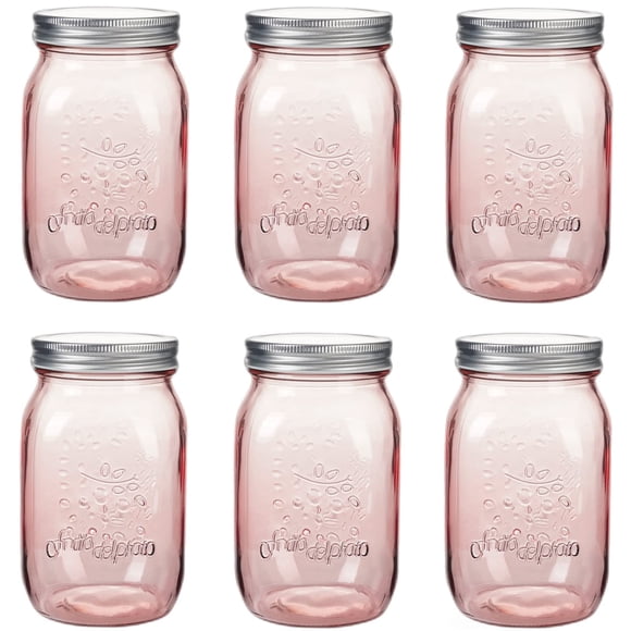Frascos de vidrio Amzcku de 32 oz, color rosa, paquete de 6, boca ancha
