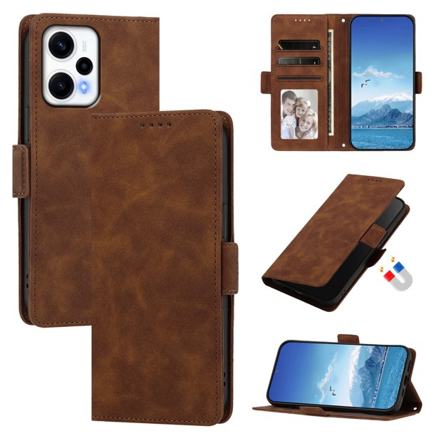 Funda Billetera Delgada para Xiaomi POCO F5 con Ranuras y Soporte Marrón