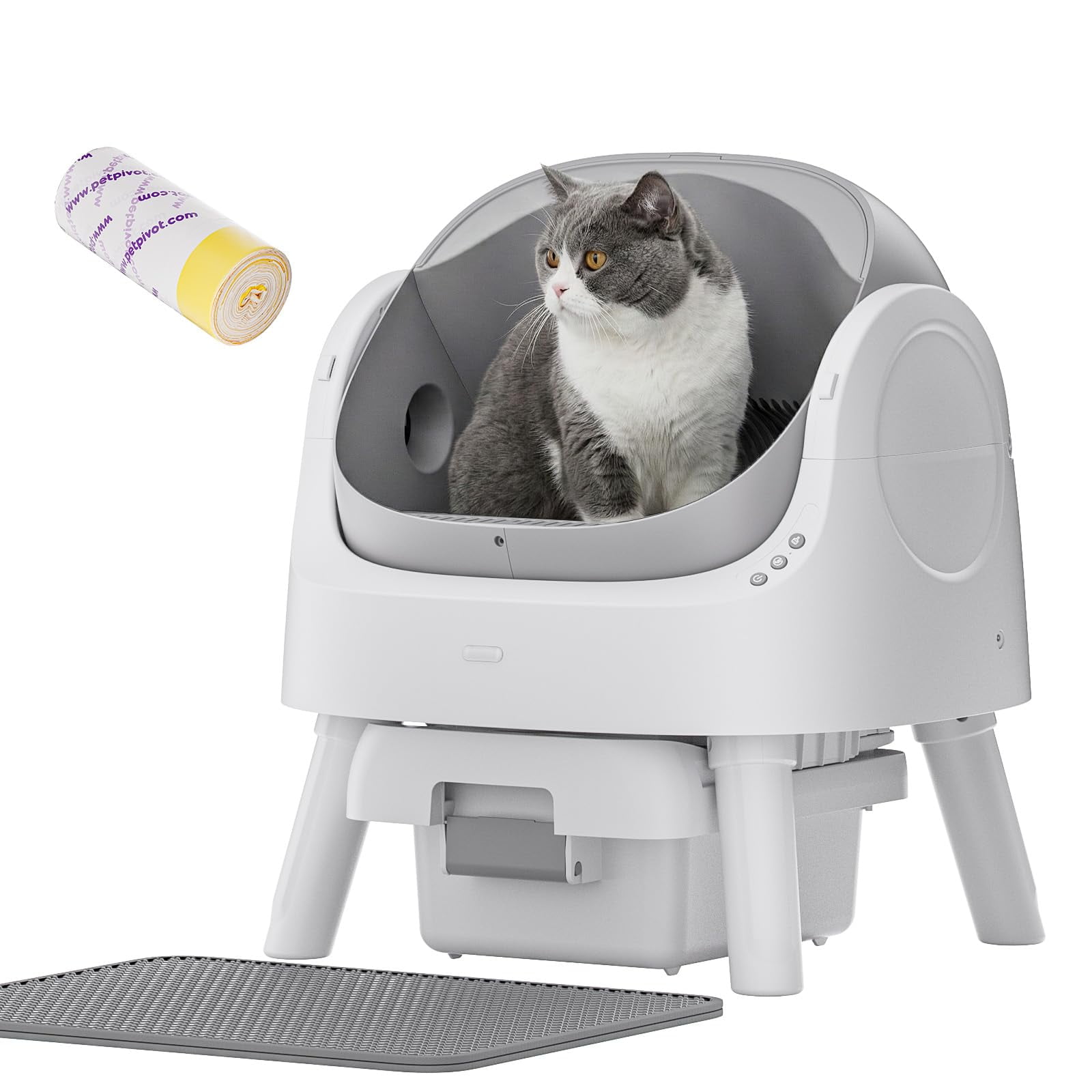 Caja De Arena Automática Petpivot Con Tapa Abierta Para Gatos, Color Gris